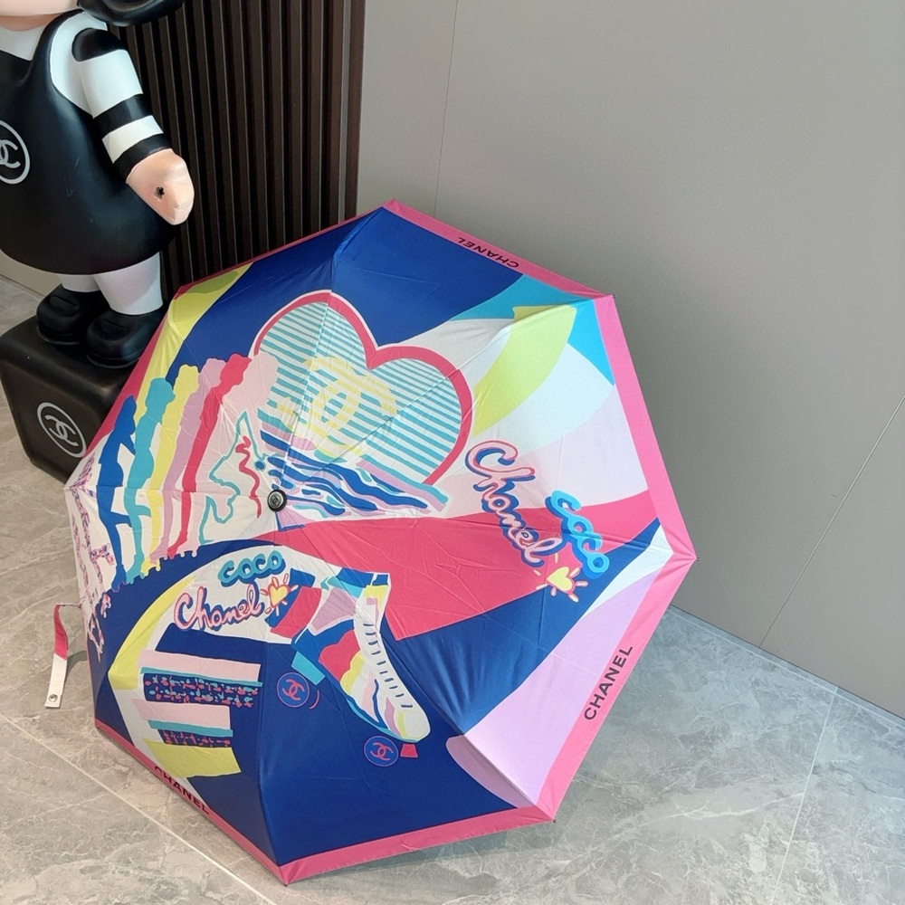 CHANEL Pink and Blue Graphic Umbrella